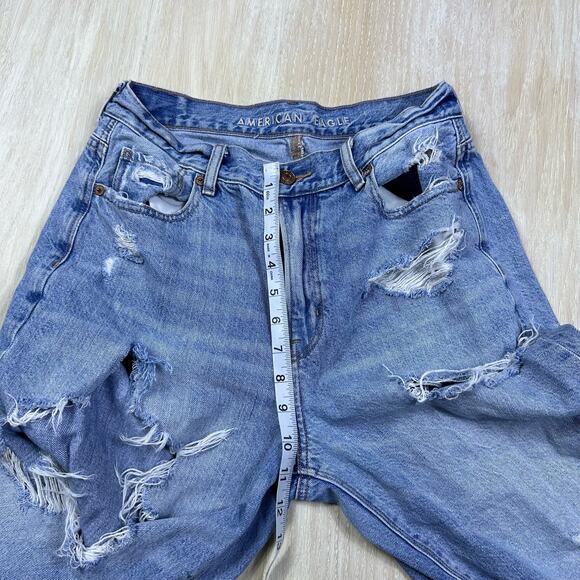 American Eagle Relaxed High Rise Mom Jean Distressed Destroyed Ripped Jeans 4 - Picture 14 of 15